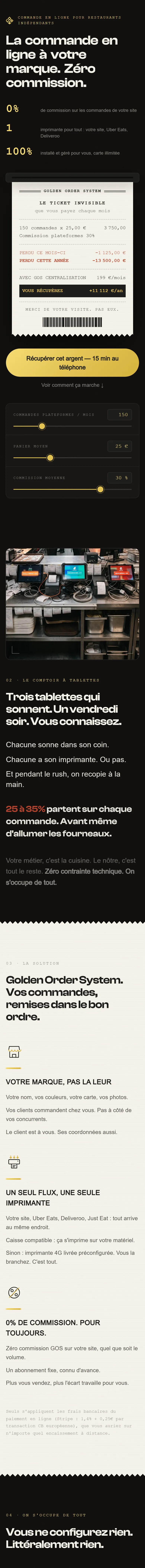 Le site Golden Order System sur téléphone
