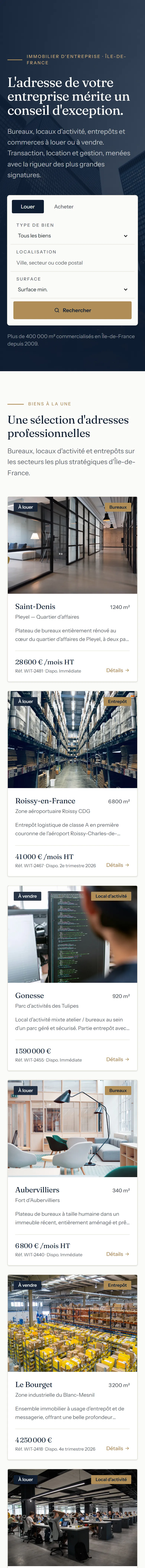 Le site WIT Immobilier sur téléphone